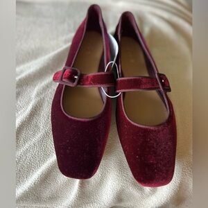 J Crew Burgundy Velvet Mary Jane Flats